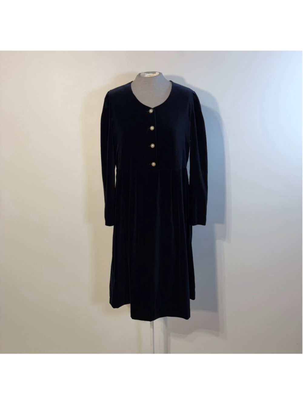 Vintage Laura Ashley Navy Blue Velvet Dress Size 10 Great Britain Altered Hem